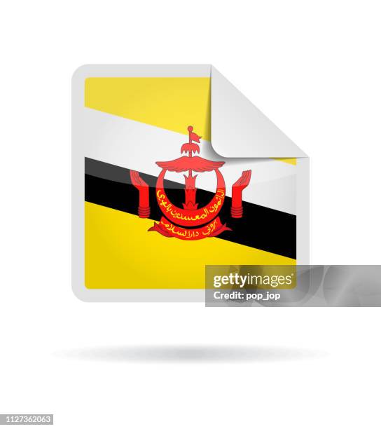 brunei - square paper corner flag vector glossy icon - brunei landmark stock illustrations