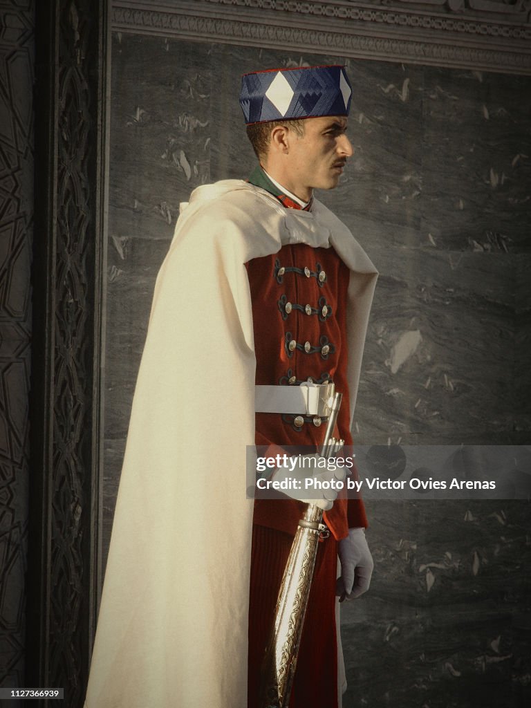 Royal guard, Hassan Tower, Rabat, Morocco