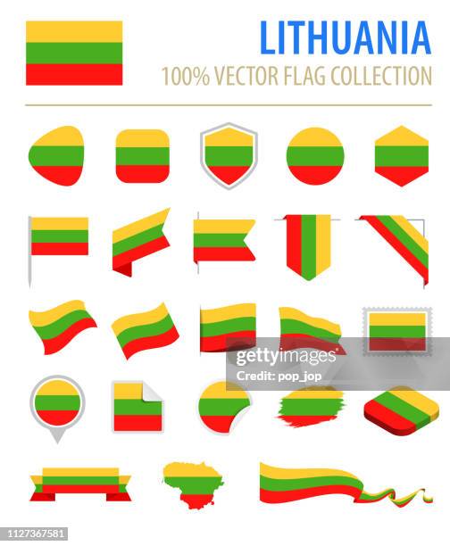 lithuania - flag icon flat vector set - vilnius stock illustrations