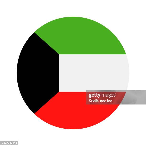ilustrações, clipart, desenhos animados e ícones de kuwait - redonda plana no ícone vector bandeira - kuwait