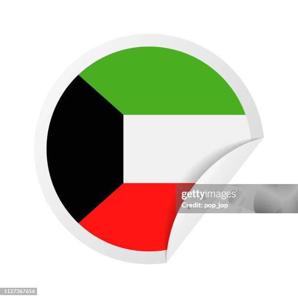 kuwait - round paper corner flag vector flat icon - kuwaiti flag stock illustrations
