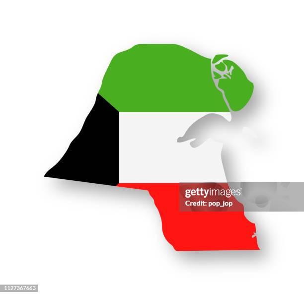 ilustrações, clipart, desenhos animados e ícones de kuwait - contorno país flag vector ícone plana - kuwaiti flag