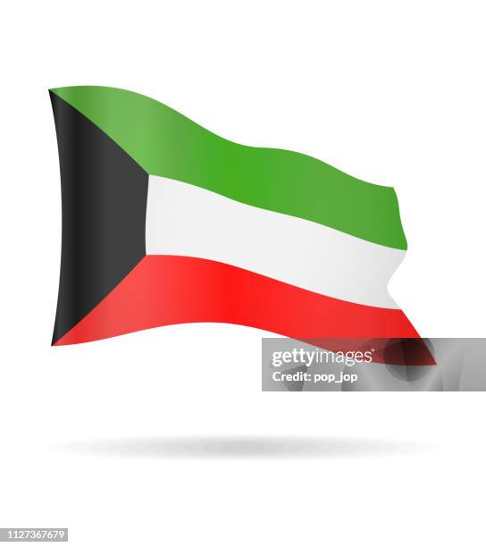 kuwait - flying banner flag vector glossy icon - kuwaiti flag stock illustrations