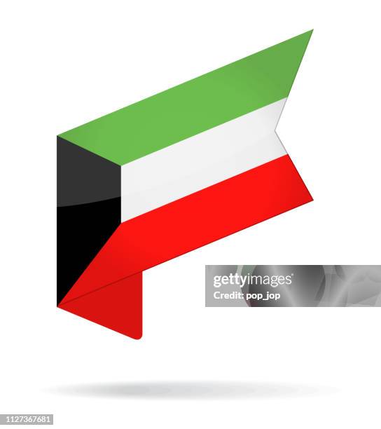 kuwait - isometric label flag vector glossy icon - kuwaiti flag stock illustrations