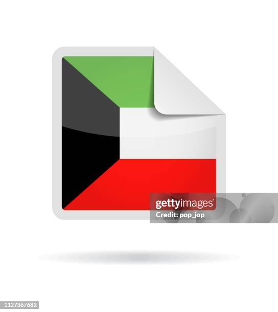 kuwait - square paper corner flag vector glossy icon - kuwait landmark stock illustrations