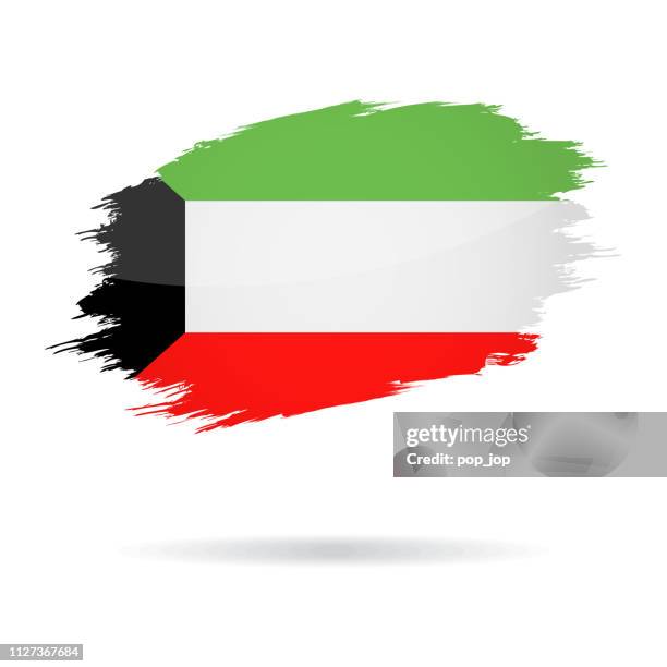 ilustrações, clipart, desenhos animados e ícones de kuwait - ícone brilhante do vector bandeira grunge - kuwait