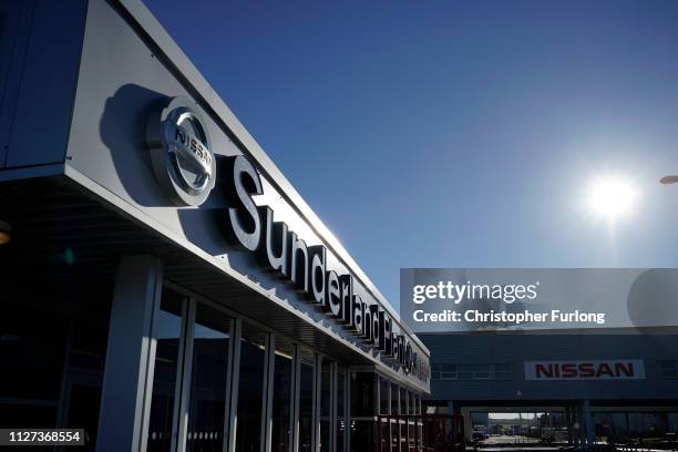 General view of signage at the Sunderland car assembly plant of Nissan on February 04, 2019 in Sunderland, England. Nissan has announced to workers...