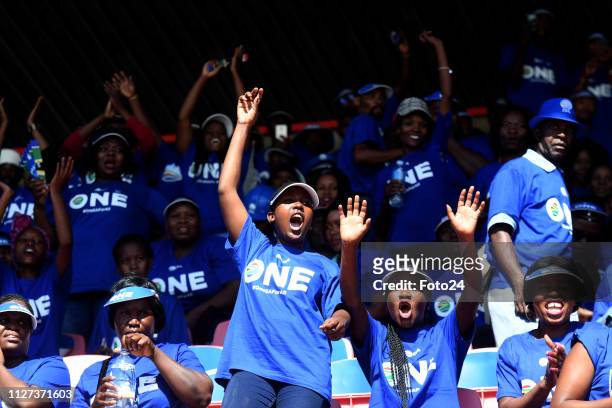 Democratic Alliance supporters during the partys manifesto launch at the Rand Stadium on February 23, 2019 in Johannesburg, South Africa. The DA...
