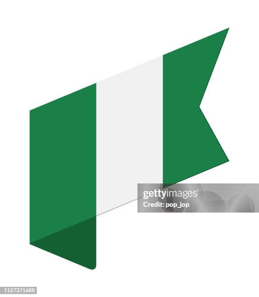 nigeria - isometric label flag vector flat icon - nigerian flag stock illustrations