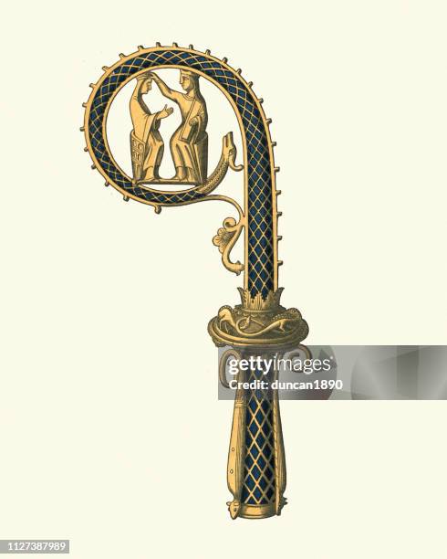 medieval bishop's crosier - crosier stock illustrations