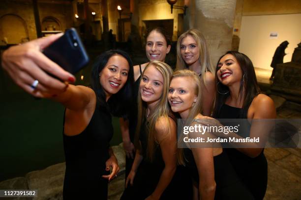 The Great Britain Fed Cup team of Harriet Dart, Anne Keothavong, Great Britain Captain, Katie Swan, Joanna Konta, Katie Boulter and Heather Watson...