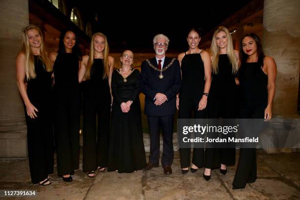 The Great Britain Fed Cup team of Harriet Dart, Anne Keothavong, Great Britain Captain, Katie Swan, Joanna Konta, Katie Boulter and Heather Watson...