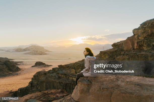 女岩からワディ ・ ラム砂漠を見て - jordan or jordanian or the hashemite kingdom of jordan people or citizens ストックフォトと画像