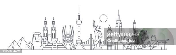 ilustrações, clipart, desenhos animados e ícones de skyline do mundo - famosos edifícios e monumentos... marco fundo de viagens. ilustração vetorial - egypt