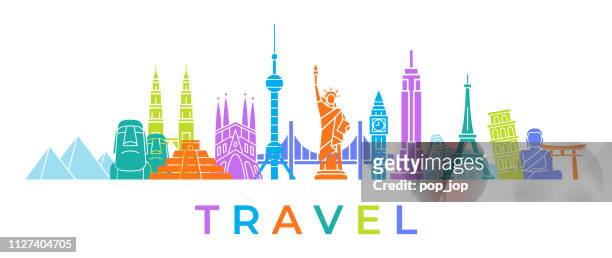 world skyline - famous buildings and monuments.. travel landmark background. color vector illustration - travel destinations stock illustrations