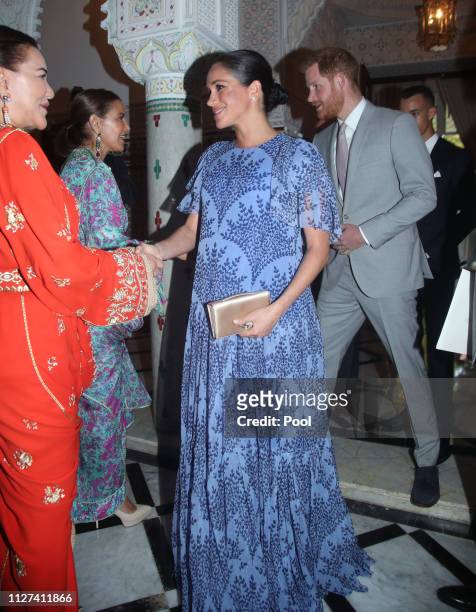 Prince Harry, Duke of Sussex and Meghan, Duchess of Sussex greet Princess Lalla Meryem of Morocco and Princess Lalla Hasna of Morocco , during an...