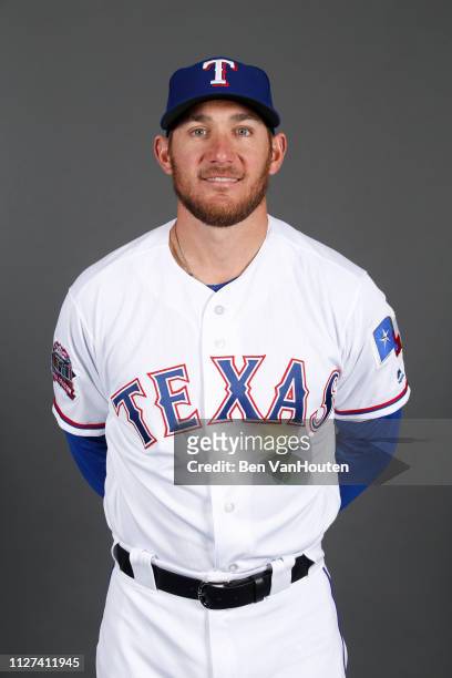 Jeff Mathis of the Texas Rangers poses during Photo Day on Wednesday, February 20, 2019 at Surprise Stadium in Surprise, Arizona.