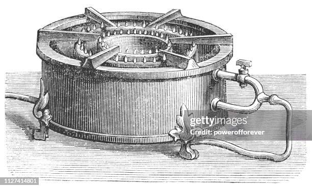 illustrations, cliparts, dessins animés et icônes de au début, plaque de gaz - xixe siècle - chauffe plat ustensile