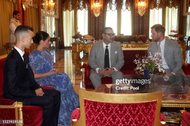 Prince Harry, Duke of Sussex and Meghan, Duchess of Sussex meet with King Mohammed VI of Morocco and his son Moulay Hassan, Crown Prince of Morocco...