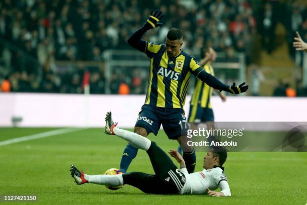Nabil Dirar of Fenerbahce in action against Adriano Correia of Besiktas during Turkish Super Lig soccer match between Fenerbahce and Besiktas at...