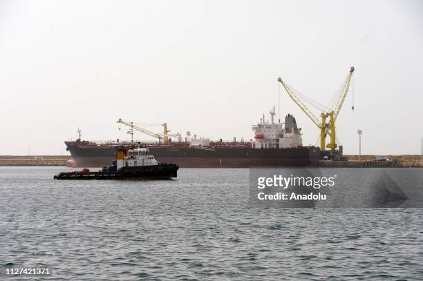 Cargo vessel is seen at Chabahar seaport during an inauguration ceremony for the first export convoy to India via Iran in Chabahar, Iran on February...