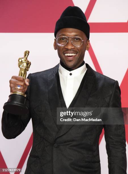 Mahershala Ali, winner of Best Supporting Actor for 'Green Book,' poses in the press room at the 91st Annual Academy Awards at Hollywood and Highland...