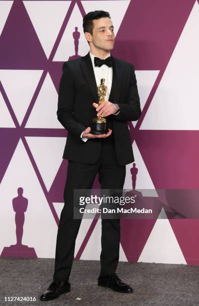 Rami Malek, winner of Best Actor for 'Bohemian Rhapsody', poses in the press room at the 91st Annual Academy Awards at Hollywood and Highland on...