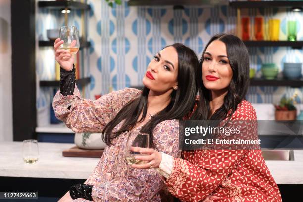 Episode 1058 -- Pictured: Guest Nikki Bella and guest Brie Bella on the set of Busy Tonight --