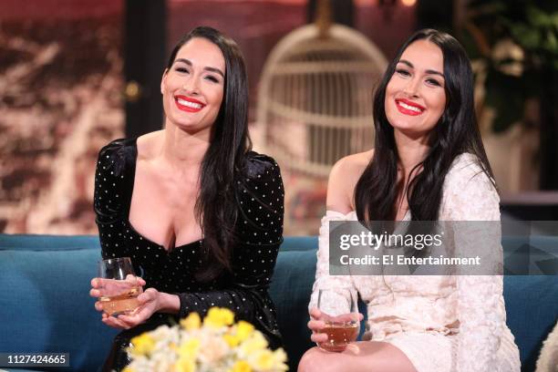 Episode 1058 -- Pictured: Guest Nikki Bella and guest Brie Bella on the set of Busy Tonight --