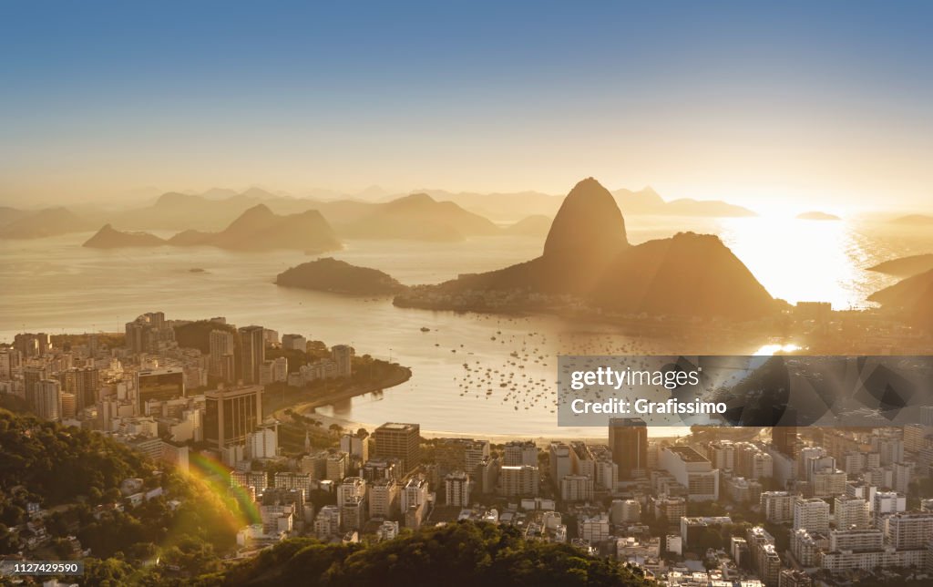 Brazil Rio de Janeiro Sugar Loaf with Guanabara Bay at sunrise