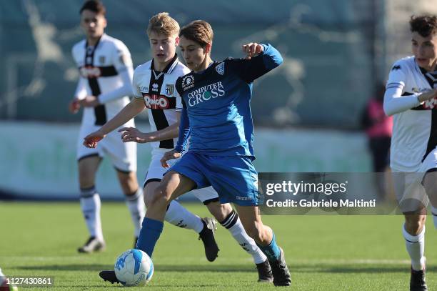 Tommaso Baldanzi of Empoli FC U16 in action during the match between Empoli U16 and Parma U16 on February 24, 2019 in Empoli, Italy.