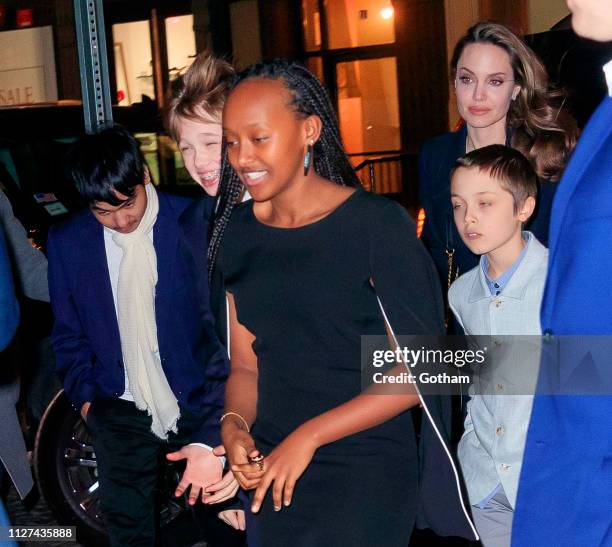 Angelina Jolie takes her kids Maddox Jolie-Pitt, Vivienne Jolie-Pitt, Knox Jolie-Pitt, Zahara Jolie-Pitt and Shiloh Jolie-Pitt to a special screening...