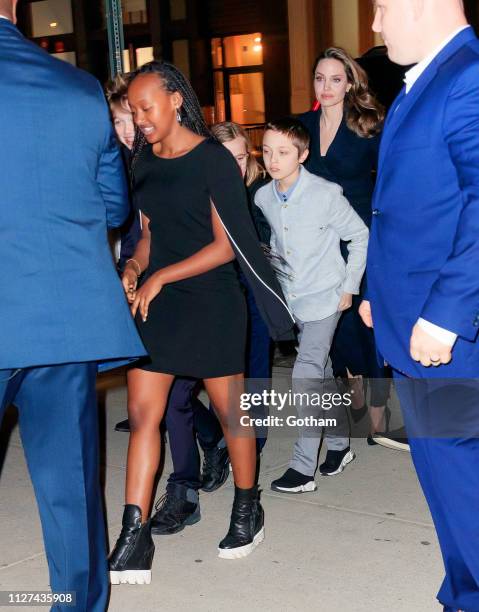 Angelina Jolie takes her kids Maddox Jolie-Pitt, Vivienne Jolie-Pitt, Knox Jolie-Pitt, Zahara Jolie-Pitt and Shiloh Jolie-Pitt to a special screening...