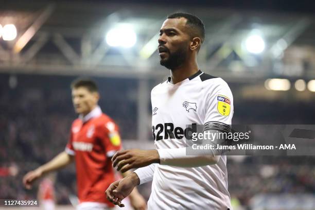 Ashley Cole of Derby County during the Sky Bet Championship match between Nottingham Forest and Derby County at City Ground on February 25, 2019 in...