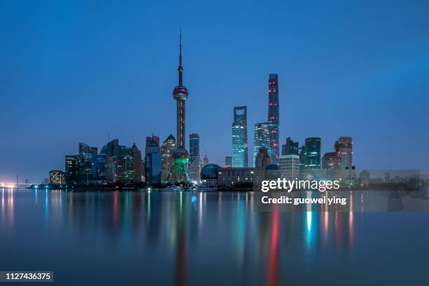 panoramic skyline of shanghai - 商務 stock-fotos und bilder