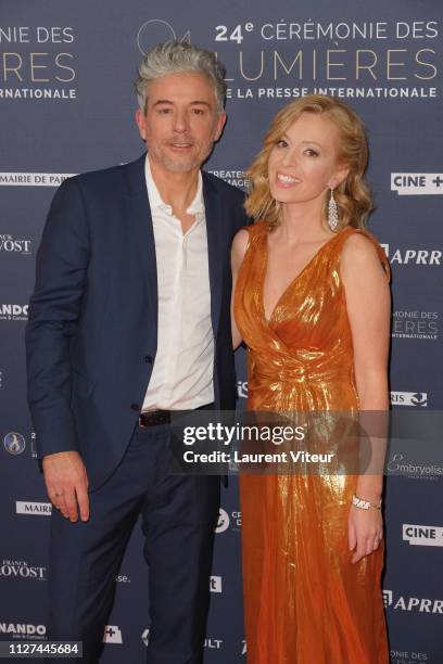 Pierre Zeni and Eve Jackson attend the 24th "Lumieres De La Presse Internationale" Ceremony at Institut du Monde Arabe on February 04, 2019 in Paris,...