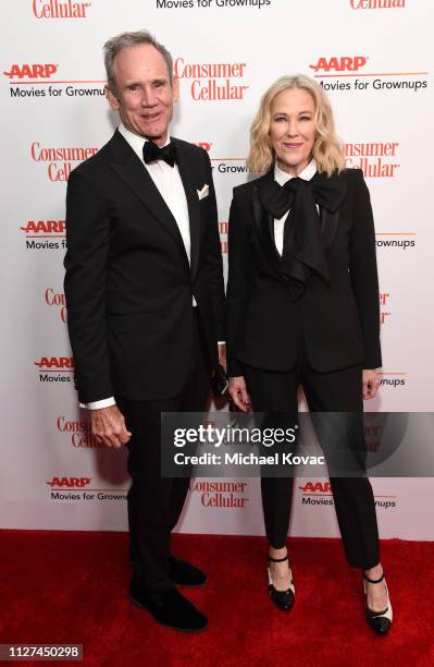 Bo Welch and Catherine O'Hara attend AARP The Magazine's 18th Annual Movies for Grownups Awards at the Beverly Wilshire Four Seasons Hotel on...