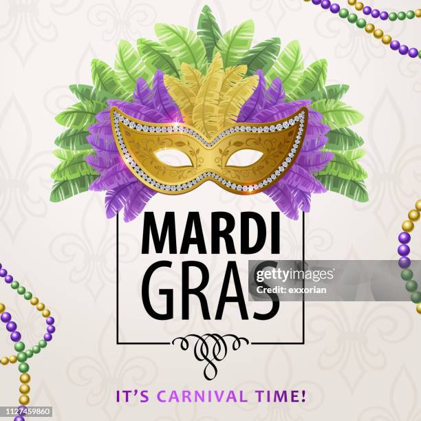 mardi gras carnival mask & feather - fiesta invitation stock illustrations