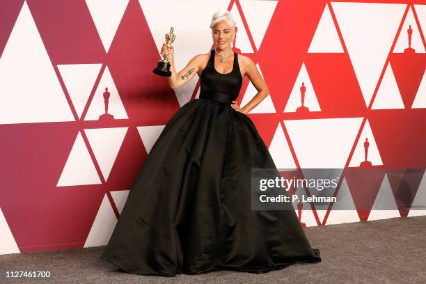Lady Gaga poses in the press room at the 91st Annual Academy Awards at the Dolby Theatre in Hollywood, California on February 24, 2019.