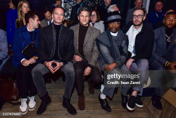 Neil Patrick Harris, David Burtka, Billy Porter and Adam Smith attend Joseph Abboud Men's FW19 Runway Show at South Street Seaport on February 04,...