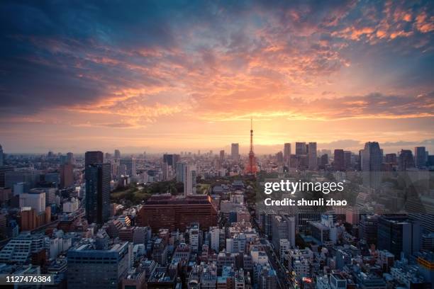 sunset view of tokyo cityscape - japan - barrio de minato fotografías e imágenes de stock