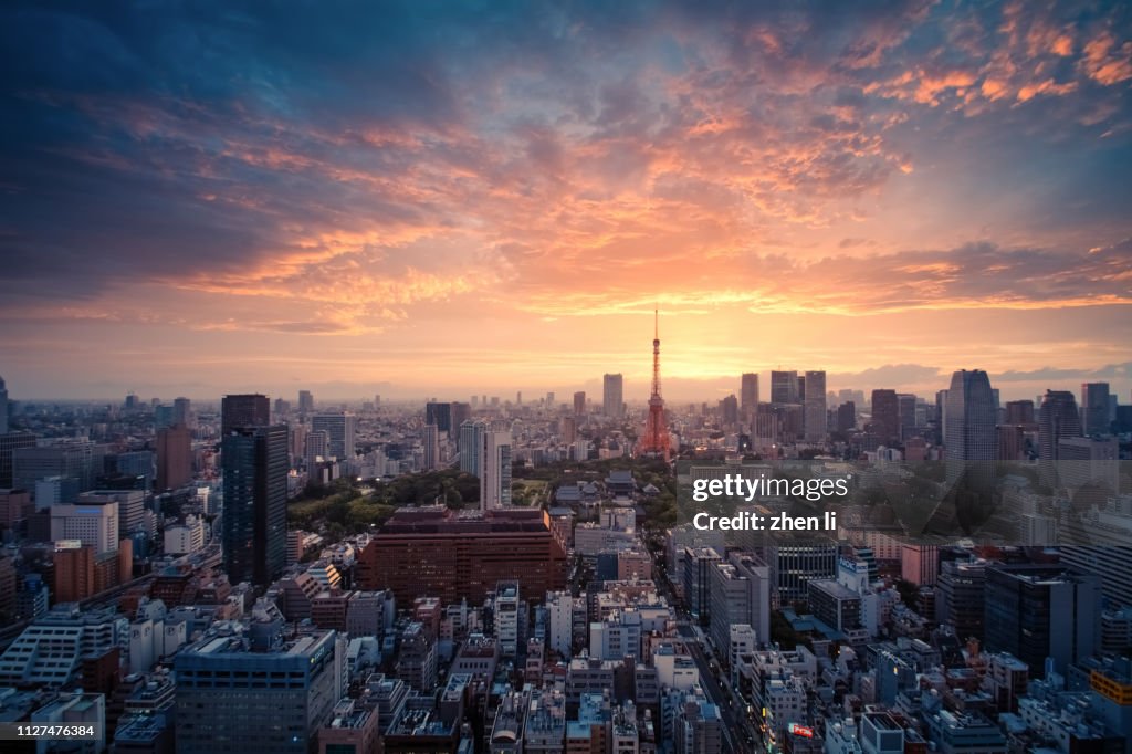 Sunset view of Tokyo cityscape - Japan