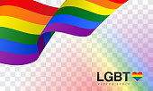 LGBT pride flag vector illustration. Rainbow flag waving on transparent background.