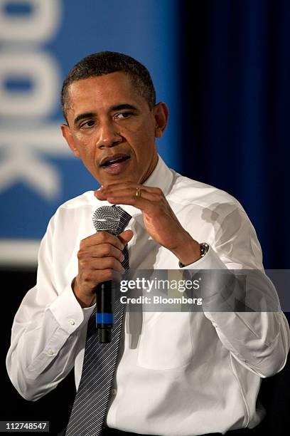 President Barack Obama speaks during a town hall event at Facebook Inc. Headquarters in Palo Alto, California, U.S., on Wednesday, April 20, 2011....