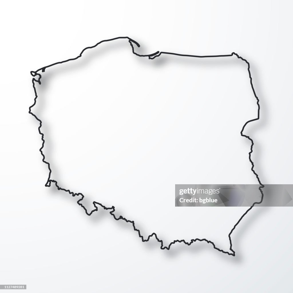 Poland map - Black outline with shadow on white background