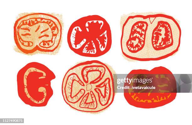 ilustraciones, imágenes clip art, dibujos animados e iconos de stock de rodajas de tomate - tomate