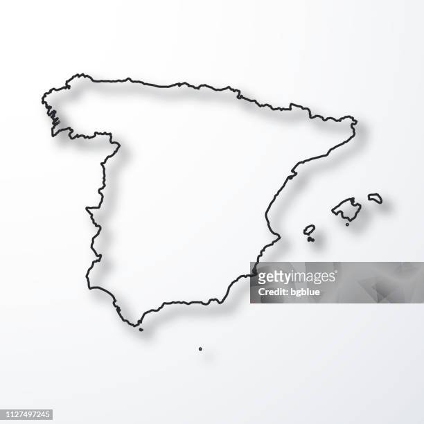 spain map - black outline with shadow on white background - spain stock illustrations