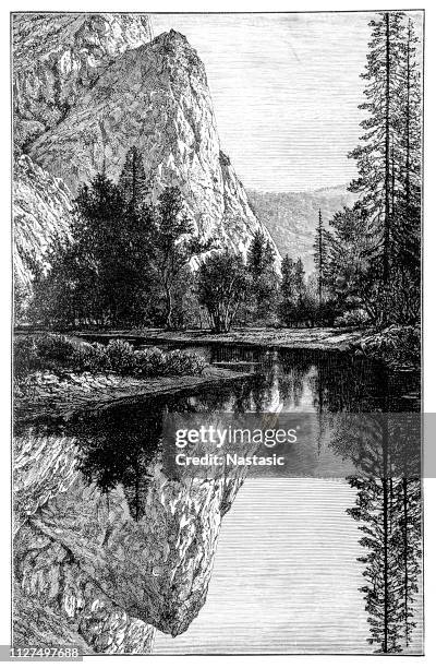 the mirror lake in california - deer creek stock illustrations