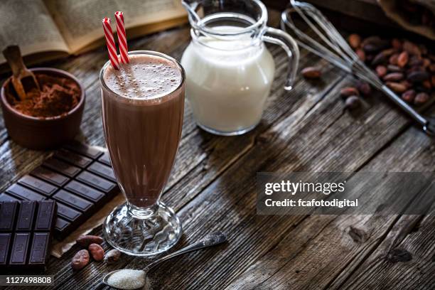 preparing homemade chocolate milkshake - chocolate milkshake stock pictures, royalty-free photos & images