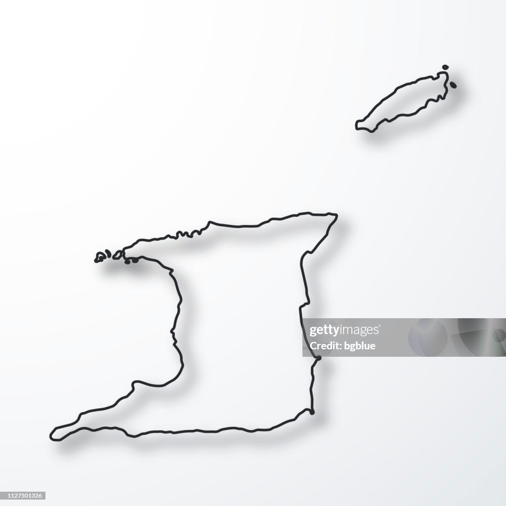 Trinidad y Tobago mapa - negro contorno con sombra, fondo blanco
